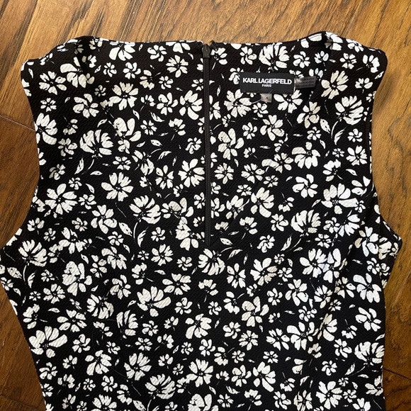 Karl Lagerfeld floral black white v-neck lined midi dress size 4 - Picture 4 of 8